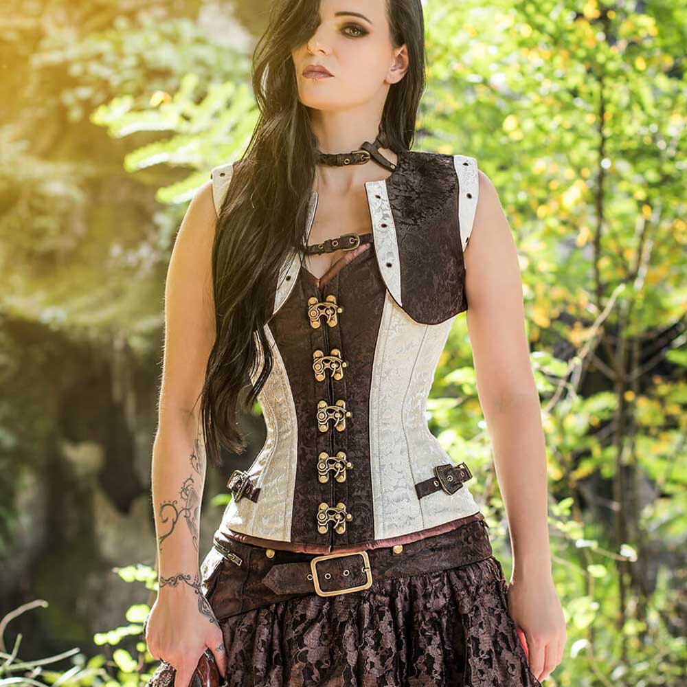 Attitude Corsets - Milaileë survêtement corset - Marron/Blanc